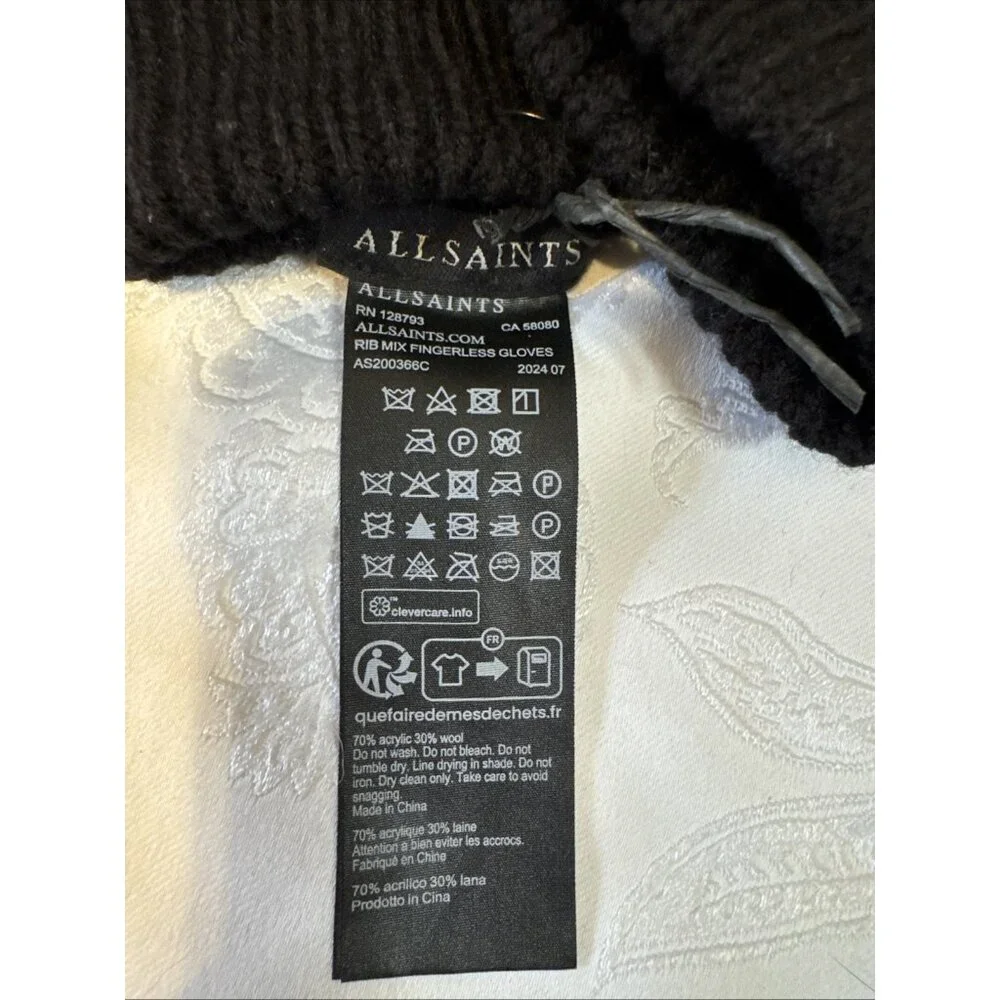 All Saints Gloves Black Women Mixed Stitch Knit Wool Blend Outdoor Streetwear NE